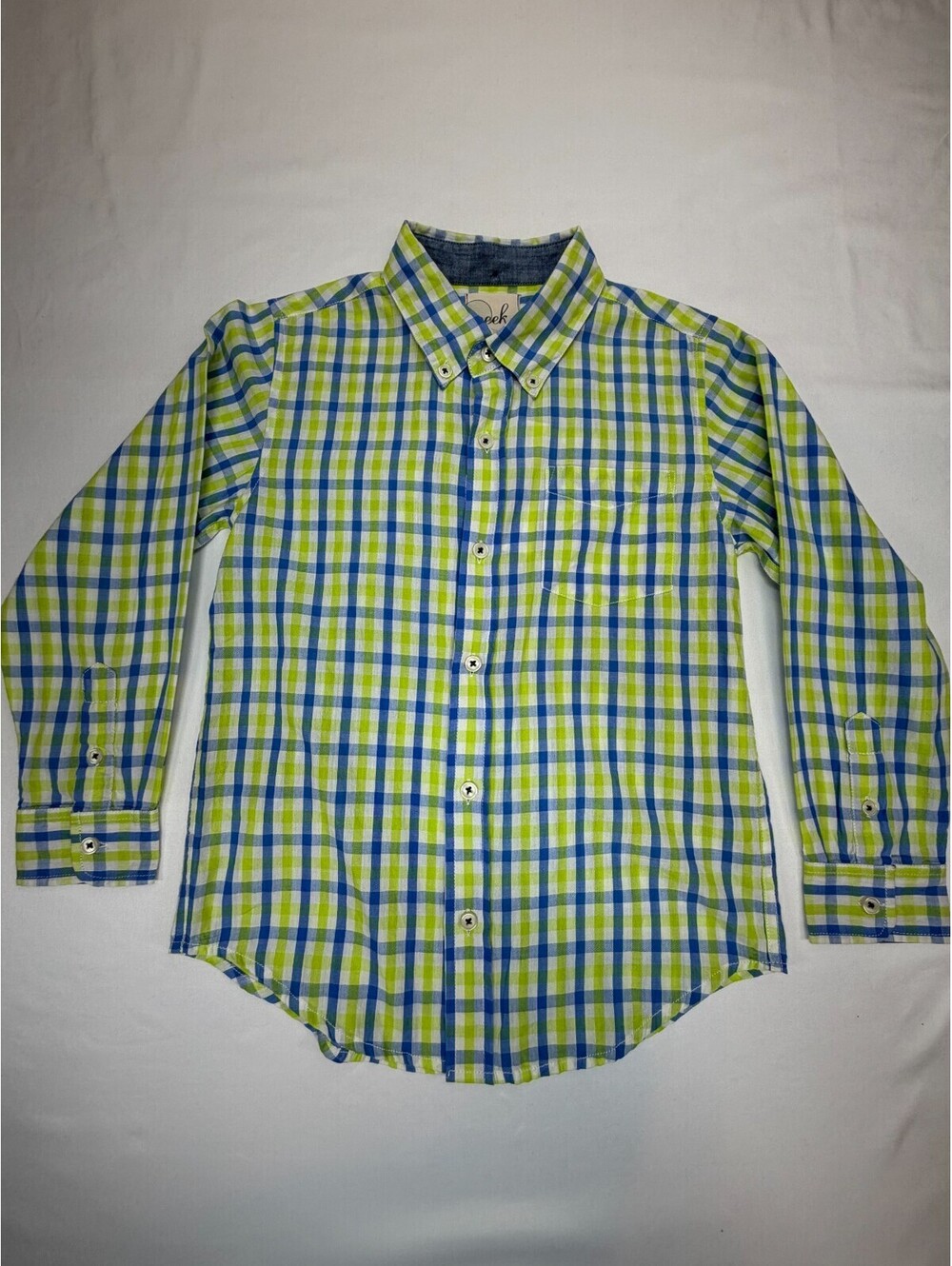 Peek Boy’s Button Up Shirt Plaid Long Sleeve Cotton Size XL 10 Green NWT